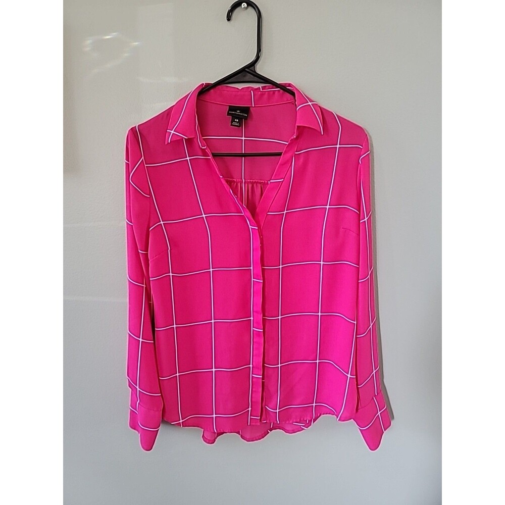 Worthington XS Woman's Pink White  Cross Striped Blouse